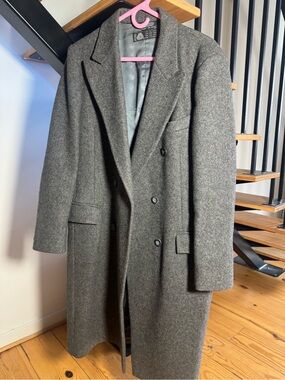 American Male Charcoal Grey Wool Long Double Breasted Overcoat